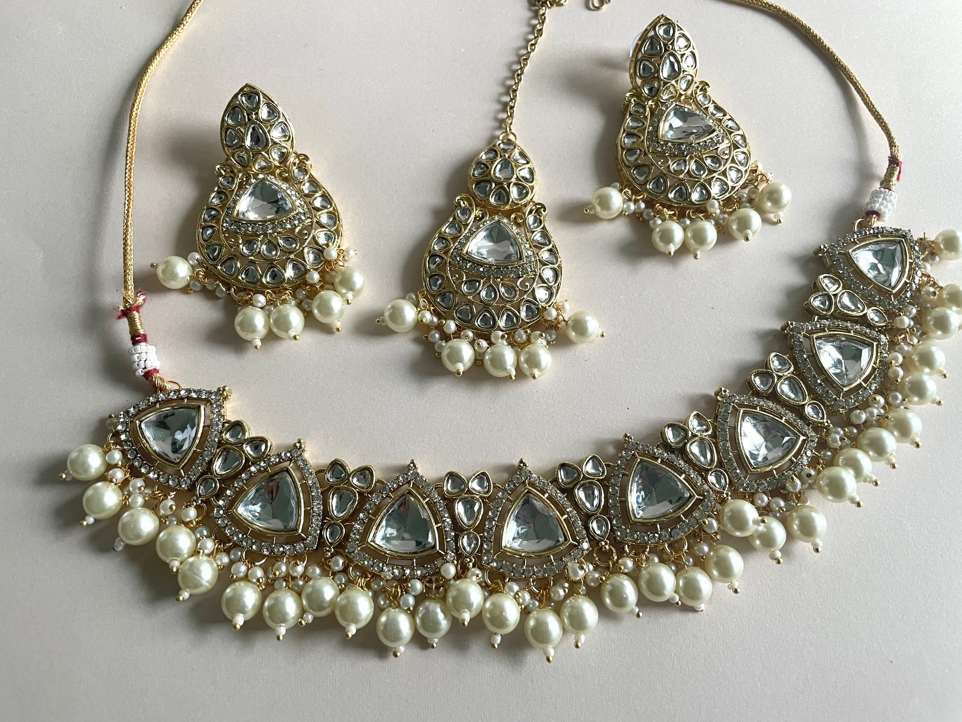 Luxurious Chahat Kundan Gold Necklace and Earring Set
