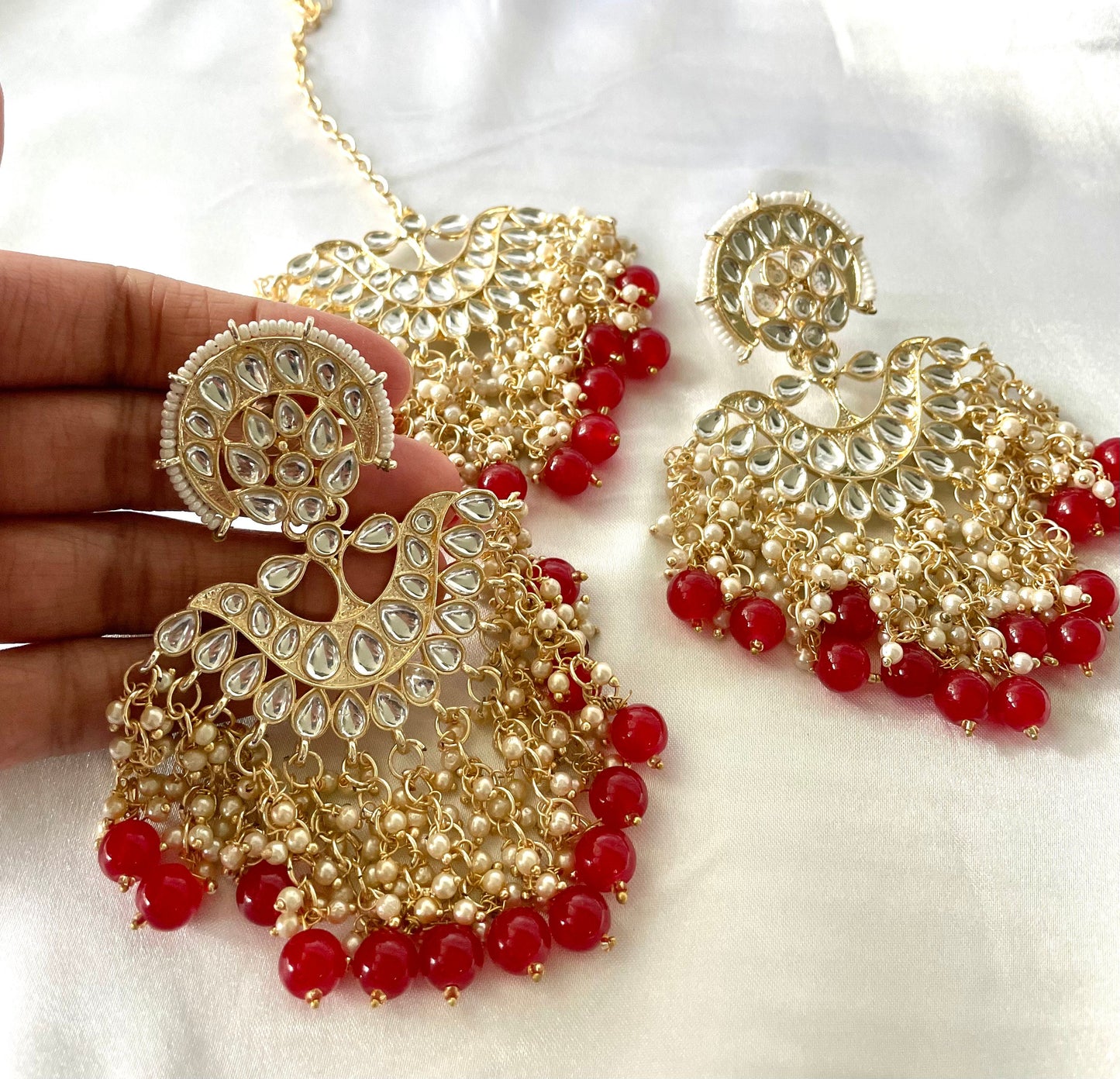 Red and Gold Tikka and Earrings