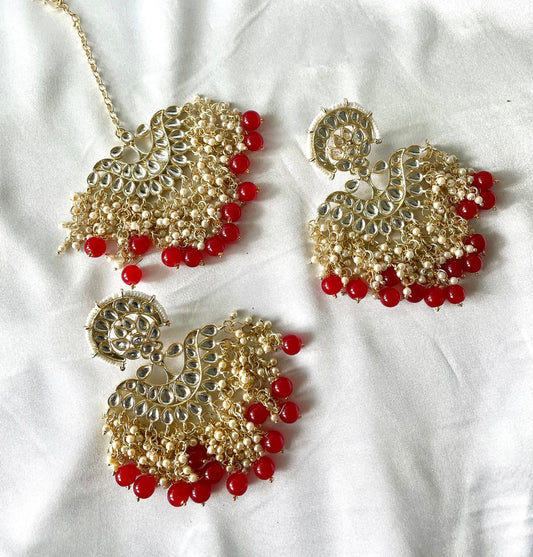 Red and Gold Tikka and Earrings