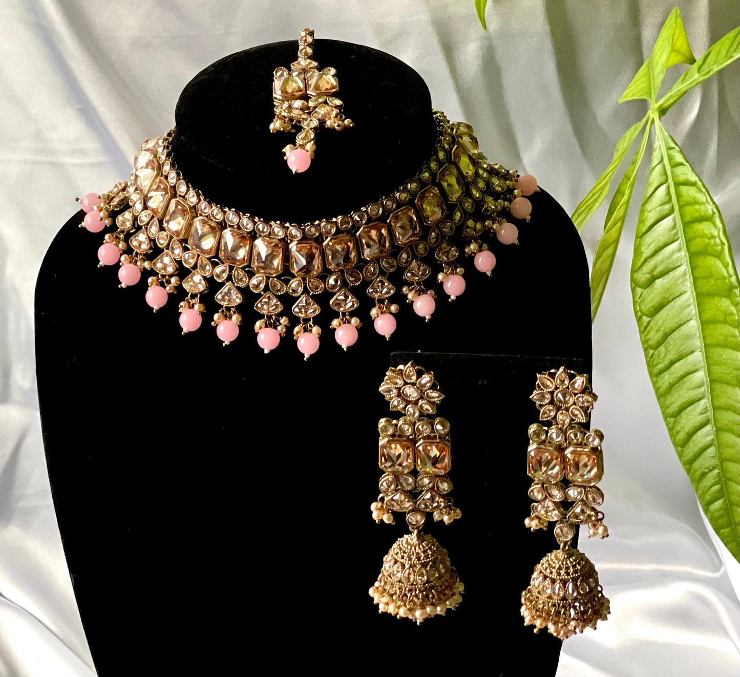 Pink and gold bridal or semi bridal indian choker