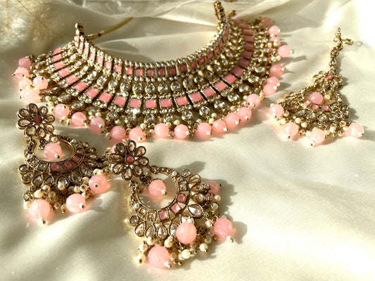 Pink Polki Necklace Set