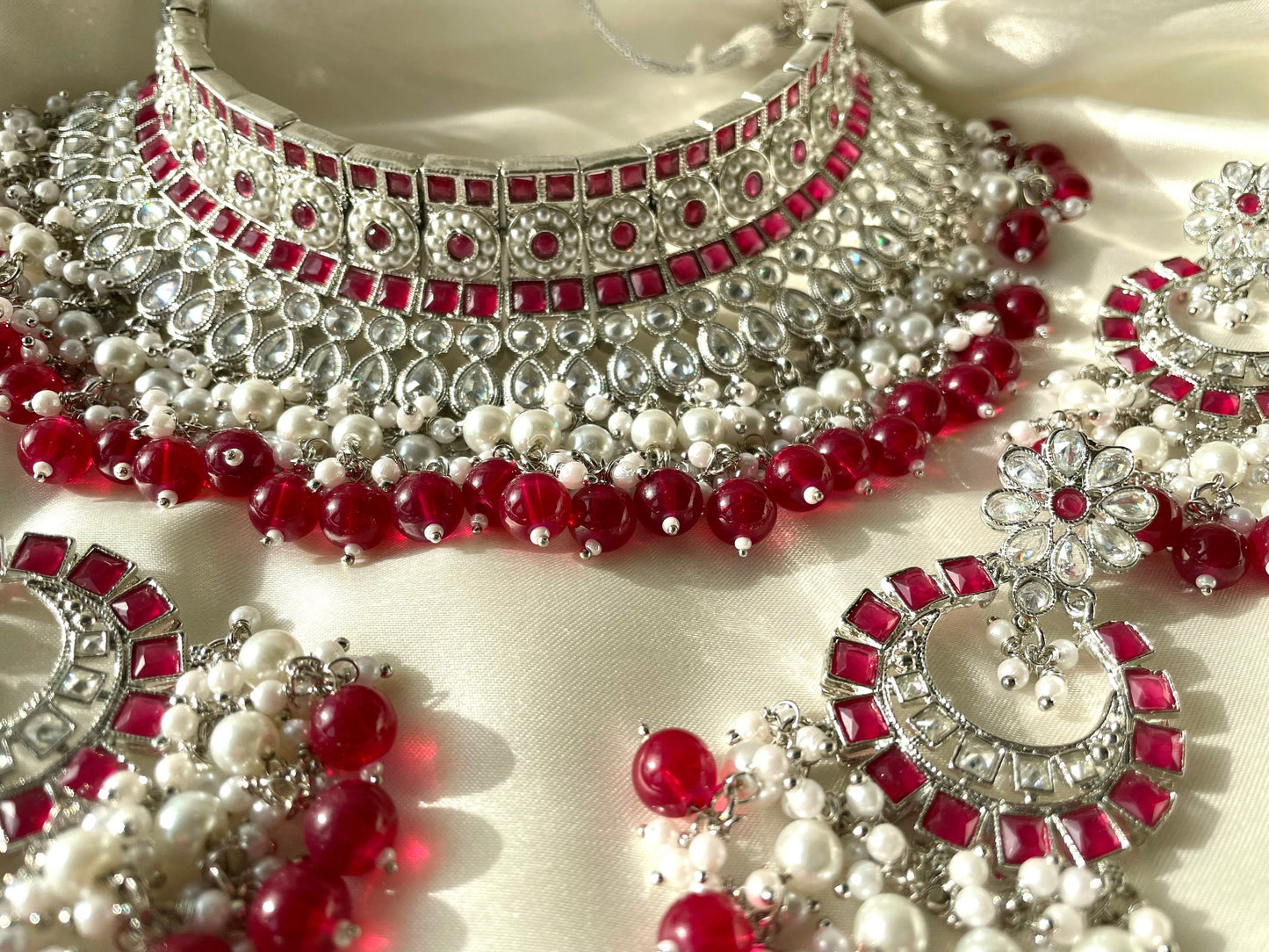 Silver and Red Polki Set