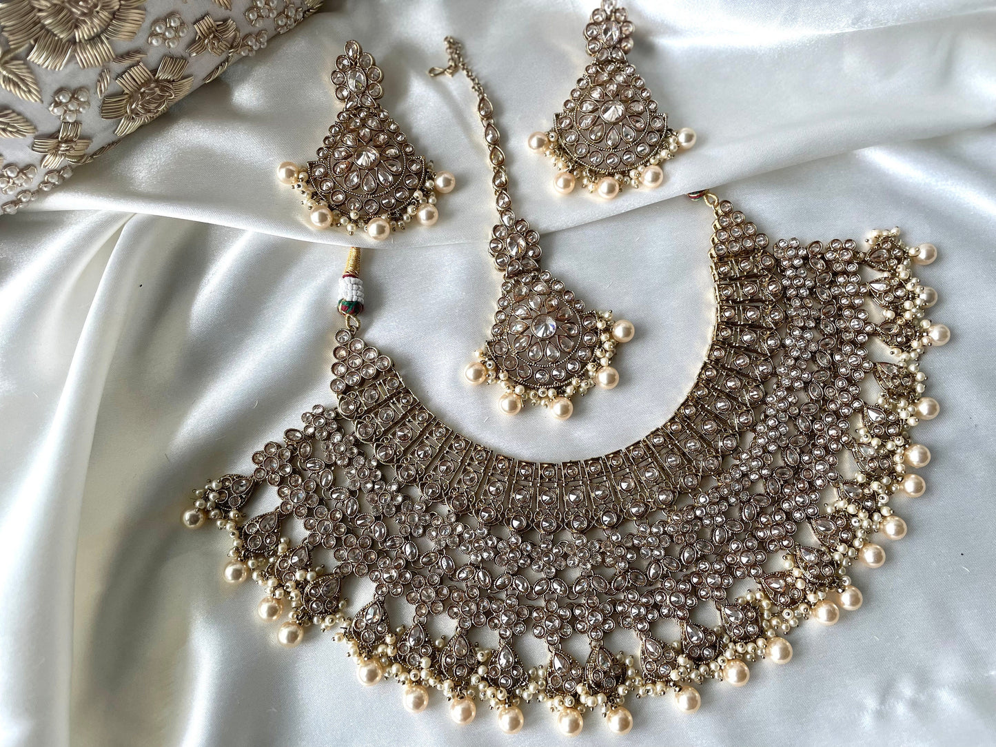 Polki Bridal Necklace Set with pair of earrings and tikka set