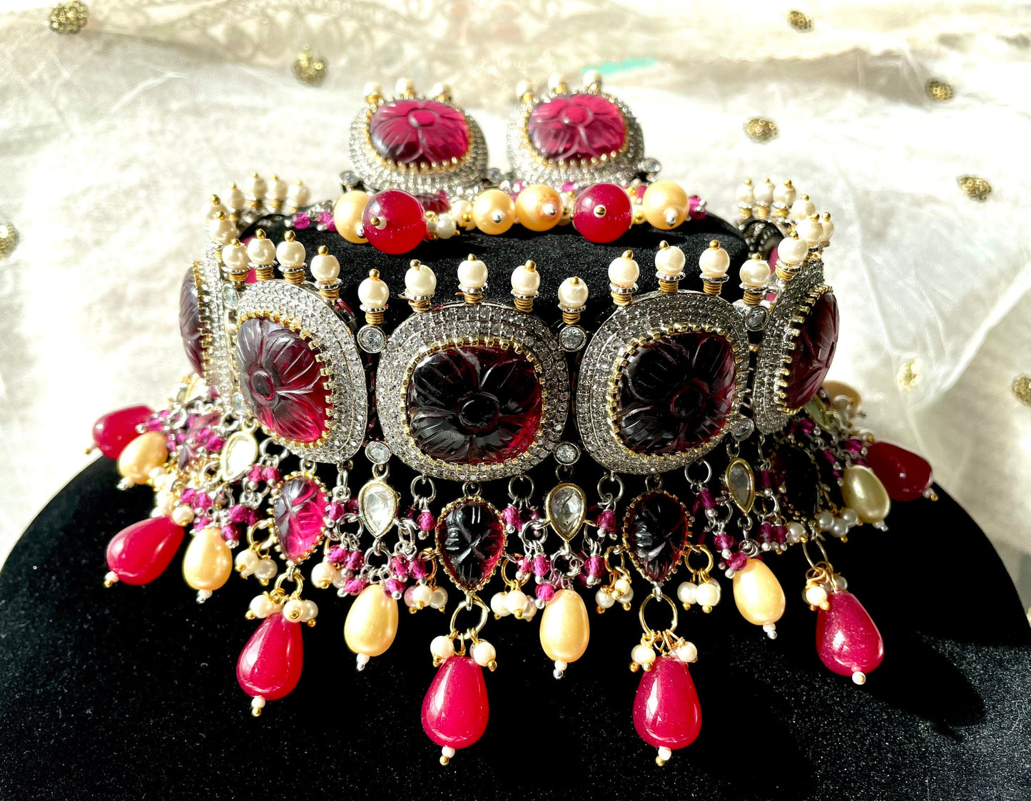 Elegant Maroon Kundan Statement Jewelry for Special Occasions