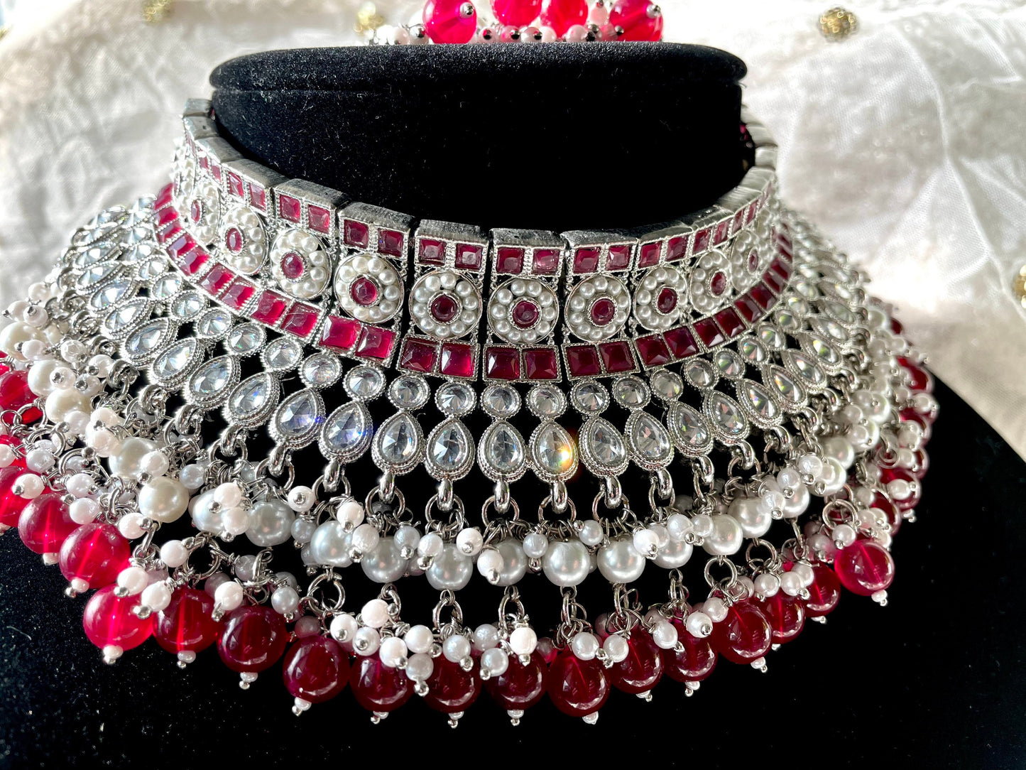 Silver and Red Polki Set