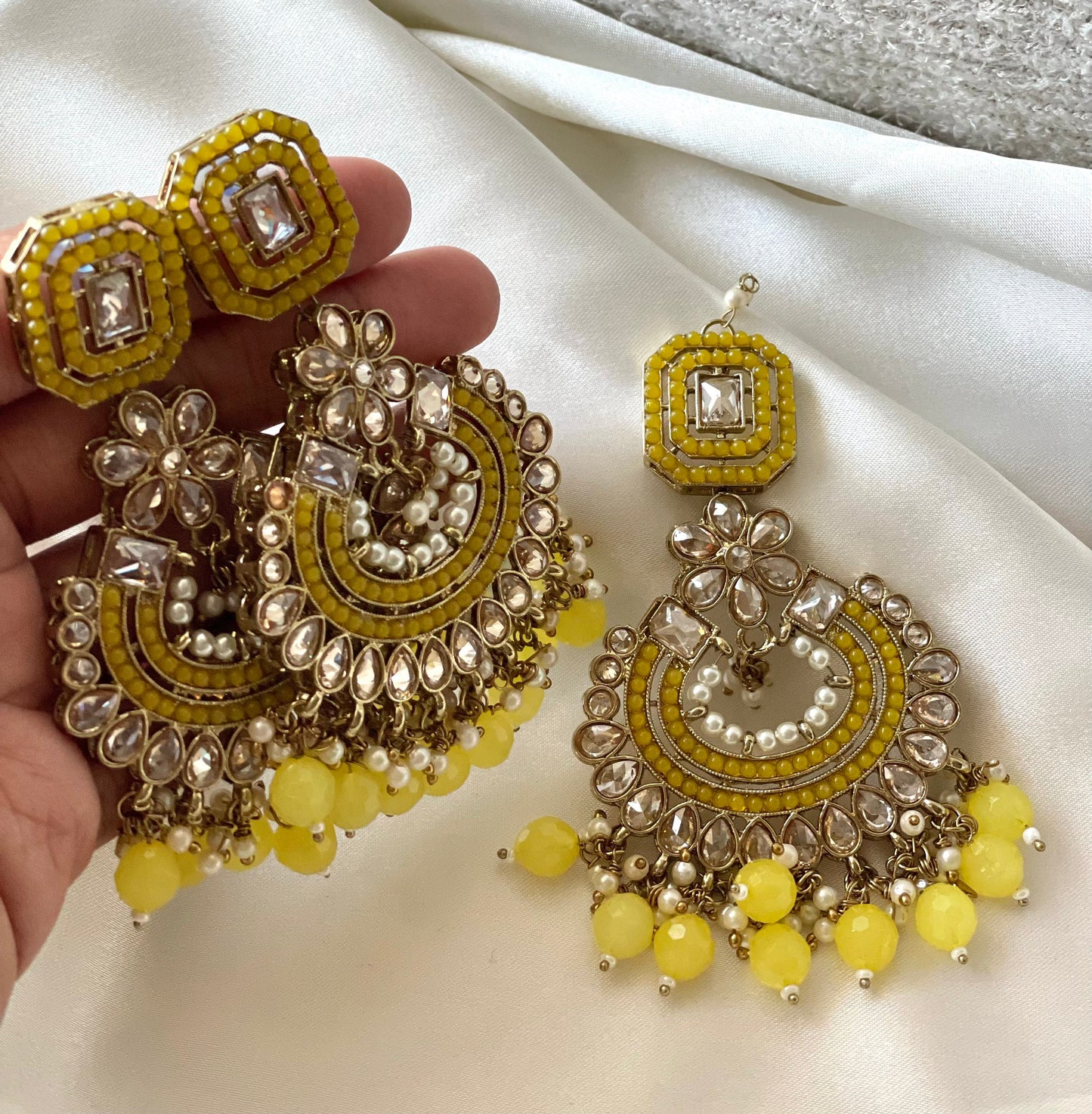 Yellow Indian Earrings and Tikka