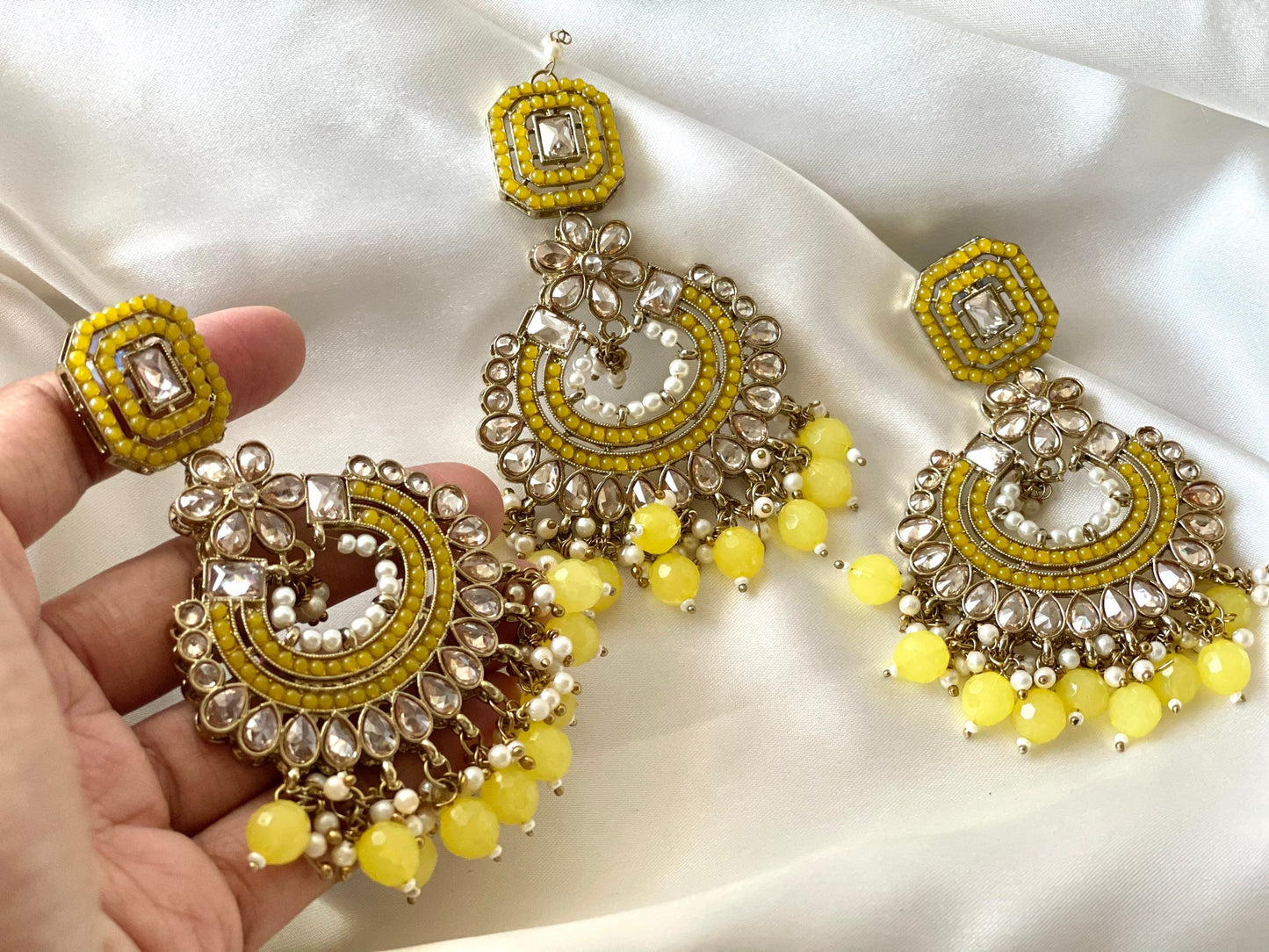 Yellow Indian Earrings and Tikka