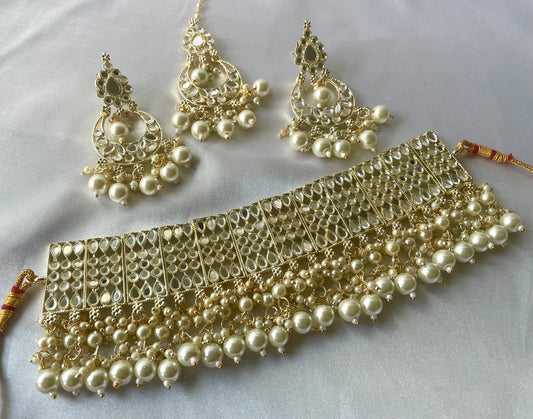 Gold Pearl Mirror Choker