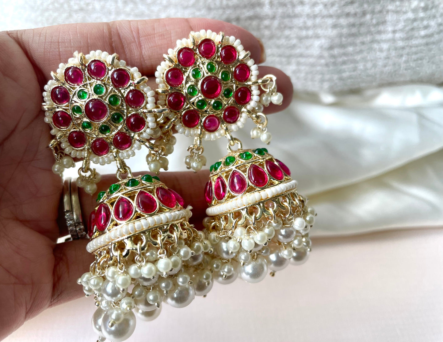 Red and Green Jhumkas