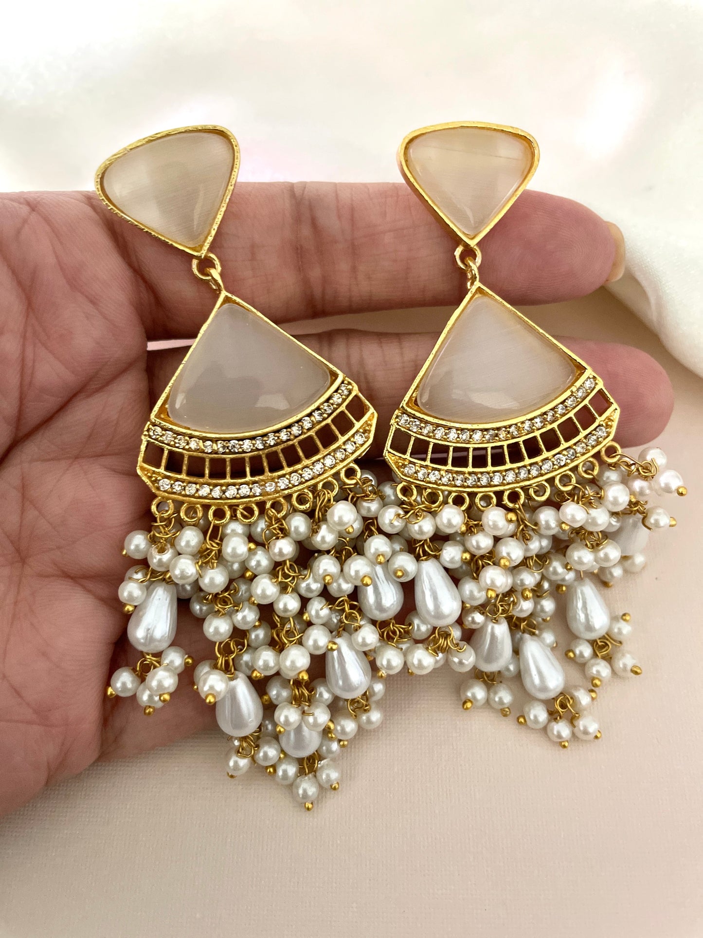 White and Gold Drop Earrings