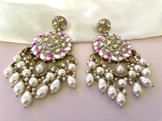 White Meenakari Earrings