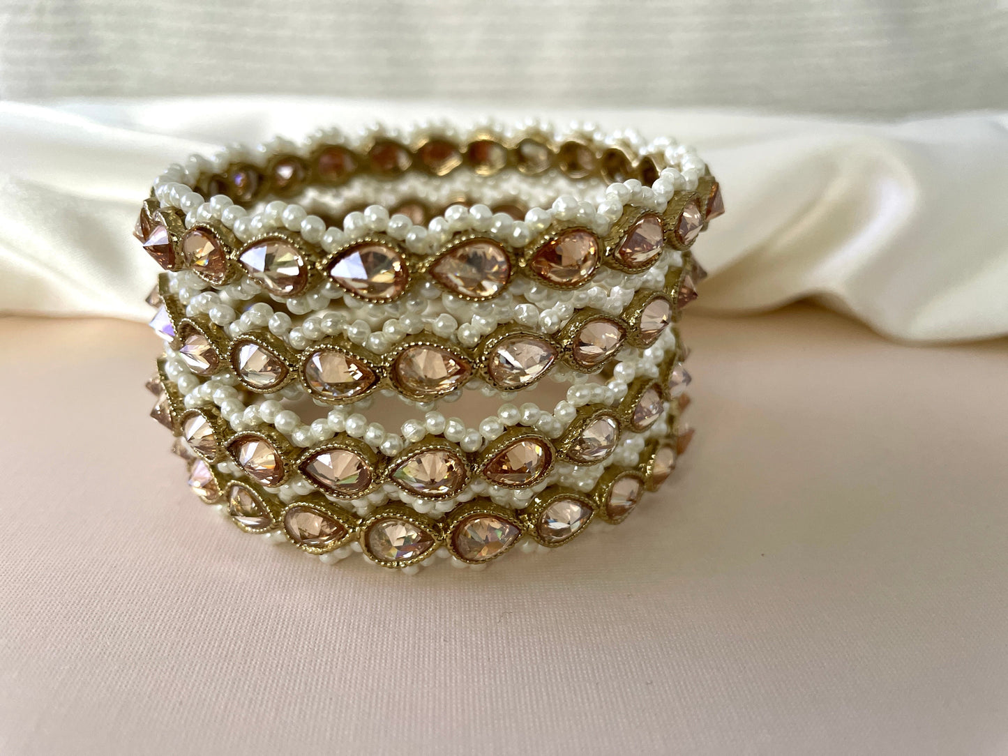 Exquisite Polki Pearl Bangles with Intricate Design