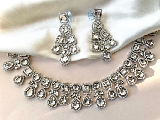 Silver Kundan Necklace Set